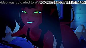 Меру суккуб трахается большим членом демона в жесткой анимации