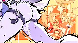 นิมฟ์เลสเบียนบลอนด์ใช้นิ้วและเสียวตัวเองในฉาก Hazbin Hotel พวกเธอจูบรักในแอคชั่นเฮนไต