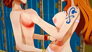 One Piece lezbični selfcest z Nami x Nami škarjami pička masturbacija velike joške bejba akcija