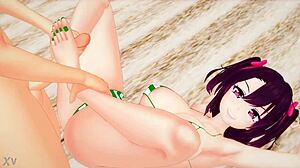 Anal fuck kombineret med footjob og paizuri i denne hentai anime