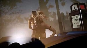 Divoká scéna: kurva s velkou prdelí, převlečený elf v outfitu, jezdí cowgirl na velkých titech 3D na kapotě auta a sere sissy ladyboy