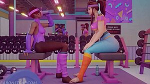 Sombra en Brigitte genieten van schattige workout in Overwatch game animaties