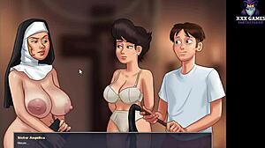 Hun bar outfit der fremhævede hendes store patter under moden dobbelt hentai sprøjtning.