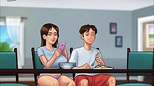 Brunetă cu sâni mari își deschide fundul pentru acțiune erotică în Summertime Saga 31