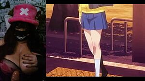 Смотрю как горячая жена с большими натуральными сиськами наслаждается хентай кремпаем эп2