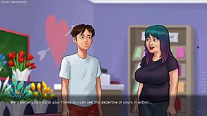 Het styvmamma Debbie i sexig klänning ber om kyssar i Summertime Saga