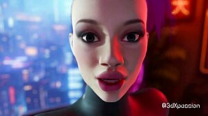 Garota Cyberpunk Gostosa com Peitos Grandes Leva Gozada Gigante na Cara