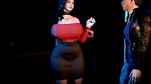 Isojen tissien enkeli demonisilla kurveilla antaa suihinottoa ja creampieta