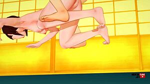 Momo ръчна свирка и чукане в задника от Okarun