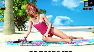 ג'ינג'ית עם ציצים גדולים בתחתונים על החוף! משחק אהבת שמש!