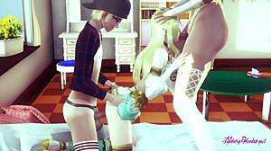 优纪说：“在这个三人行里吸我的鸡巴”