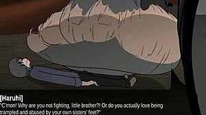 Гигантша сводная сестра топчет брата в страстной анимации