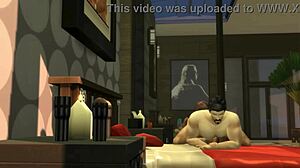 زوجين جذابين في Sims 4 ينكون طيز بجانب المسبح والسرير طول الليل!