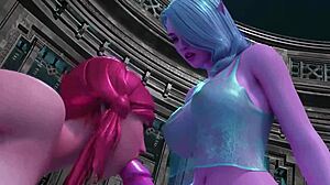 Романтический секс футанари, где эльфийка-трап трахает сексуальную женщину