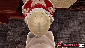 Elf natal bagi blowjob terpanas kepada kontol besar di atas katil animasi 3D porn