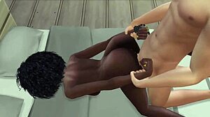 Врућа афричка девојка ужива у великом курцу, дубоко грло и јахање у Симс хентаи!