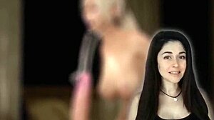 Animated futanari performing deepthroat blowjob with shemale fucking in mouth and cum