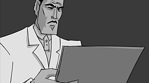 Robo 3000 exhibe ses nichons dehors et taille une pipe publique en anime