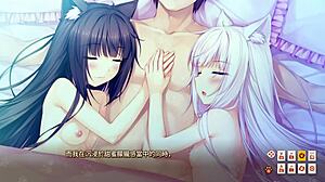 yo, nekopara vol 1's maid girls give epic group blowjobs in this anime game scene