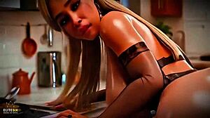 Блондинка-милашка милфа с большой жопой жестко трахается и сосет глубоко на кухне