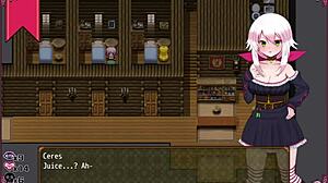 confused witch ceres strips naked in the men’s bathroom during hentai game.