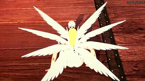 Angelwomon evolves and fucks three digimon in full fantasyking3