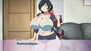Big-boobed Rumi from MHA parody game gives head