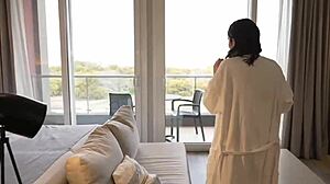 Maid's steamy jacuzzi encounter with two eager guests