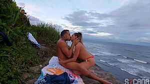 Hot crossdressing action on the beach in Itanhaem