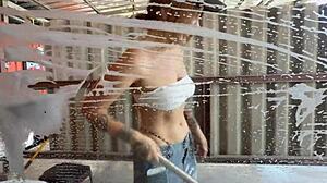 Car washer teen swallows big cock and gets pounded in forest! Watch now!