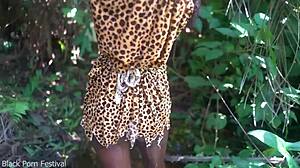 Two African Tribe Girls Enjoy Village Chief in Deep Forrest Fun