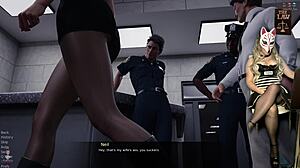Cuckoldry in a prison-themed hentai game with a milf guard