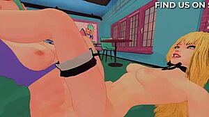 Futanari källar kafé creampie i dominans threesome