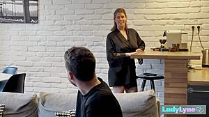 Lovely hostess gives deep blow job