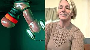 Big assed MILF enjoys femdom ballbusting for the first time