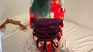 Japanese cosplay babe gets messy with hot cream pie