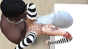 goth chick struggles with massive black cock in lingerie