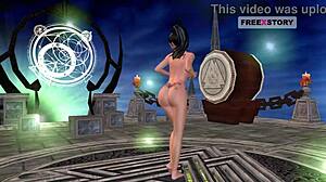 Beautiful girl poses sexily then masturbates using corn in 3D animation