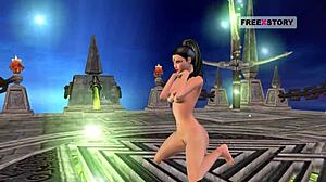 Beautiful girl poses sexily then masturbates using corn in 3D animation