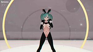 Blue-haired teen Yuuka's sexy undressing and 3D dance