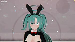 Blue-haired teen Yuuka's sexy undressing and 3D dance