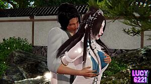 방금 만난 중국풍 네티즌, 큰 3D 가슴 야외에서