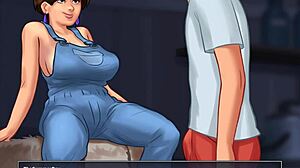 Diane in overalls in the barn in the animated porn film Summertime Saga