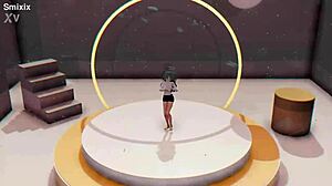 Blue-haired teen Yuuka's sexy undressing and 3D dance