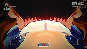 A blonde with an amazing set of large natural breasts gives a deep blow job to a man with a large penis