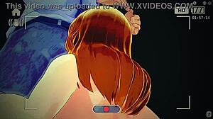 A blonde with an amazing set of large natural breasts gives a deep blow job to a man with a large penis