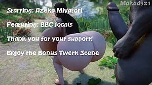 Big black cock gang bang in the jungle with 3D effect
