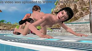 3D Animated Sex: Lesbian Girl Licking Ass in Wild Game Scene