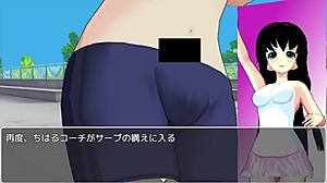 Hentai anime featuring a tennis lesson in a game-like format with an SM/CFNM twist