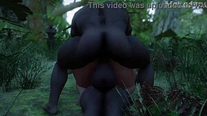 Big black cock gang bang in the jungle with 3D effect